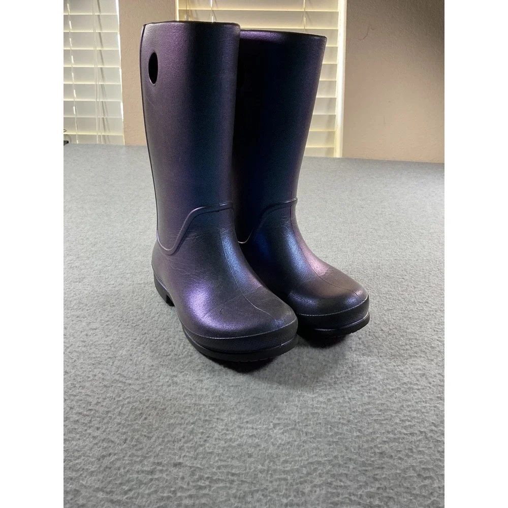 Crocs Kids Iridescent Purple Blue Shimmer Rain Boots Waterproof Size C13 Wellies
